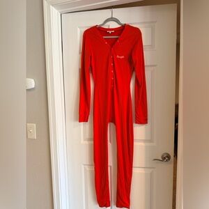 Red womens One Piece Pajama with functioning snaps